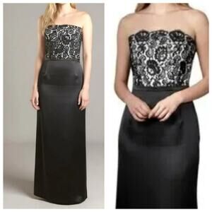 ANN TAYLOR Black Lace Satin Gown Strapless Long Dress